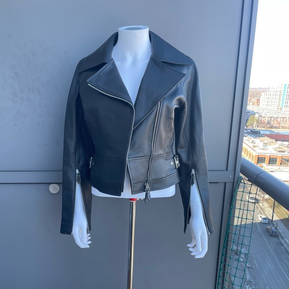 BURBERRY Black Leather Jacket Size 4 US - Picture 4 of 17